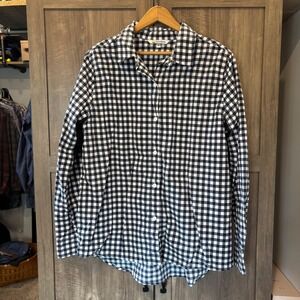 Solumbra Womens Gingham Sun Protective Shirt Black White Mesh Underarm Medium